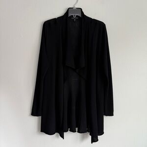 EILEEN FISHER Sz XL Black Ribbed Merino Wool Draped Open Front Cardigan Sweater